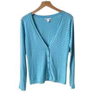 Garnet Hill 100% cotton blue polka dot cardigan size XS extra small